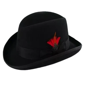 Clásicos Hombres Lana Fedora 100% Lana Fieltro Sombrero Negro Vintage Fedora Sombrero - Imagen 1 de 9