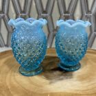 Vintage Set Of 2 Fenton Opalescent Hobnail Vase 3.75” Blue