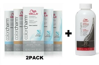 Wella Color Charm toner de cabelo 1,42 oz (2PACOTES) + 20 volumes creme desenvolvedor 3,6 oz - Imagem 1 de 3