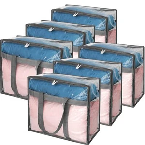 6 Pack Clear Clothes Storage Bags Foldable Vinyl Moving Bags for Bedding Blanket - Picture 1 of 7