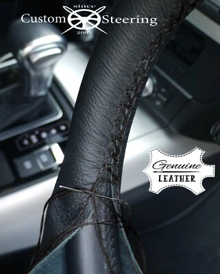 Cubierta de volante de cuero negro para MITSUBISHI L200 TROJAN 05-14 PUNTADA NEGRA Foto 1 de 4