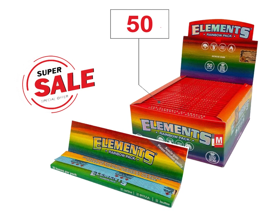 Cartine Elements Raindow Lunghe King Size Slim Da 50 Libretti - Image 1 of 1