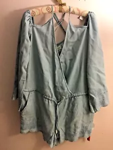NWT SASS & BIDE Laugh Loud Embroidered Denim Romper Jumper Shorts - Sz 4-6 - Picture 1 of 6