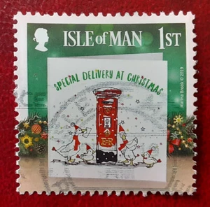 ISLE of MAN (MANN) British Dep. Gebrauchte Weihnachtskarte 2019 Scott 2067b XF 7209-1 - Bild 1 von 2