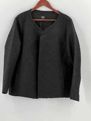 Chaqueta Eileen Fisher Negra Seda Textura Arrugada Cierre Magnético Oculto MEDIANA Foto 1 de 4