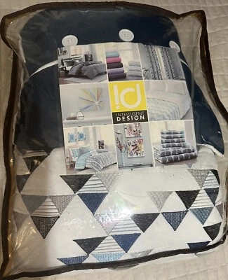 New Intelligent Design Twin/TXL Navy Blue Plaid Coverlet Bedding 4 Piece Set NWT - Image 1 of 2