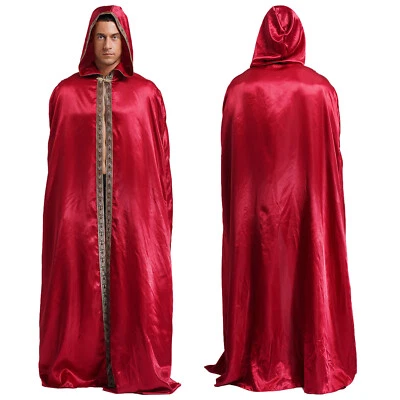 Mens Cloak Medieval Renaissance Hooded Robe Cape Wizard King Cosplay Costume - Image 1 of 4