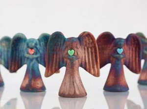 Spirit Angel Ornament Raku Pottery w/gemstone heart, handmade, handsigned- NEW - Picture 1 of 7
