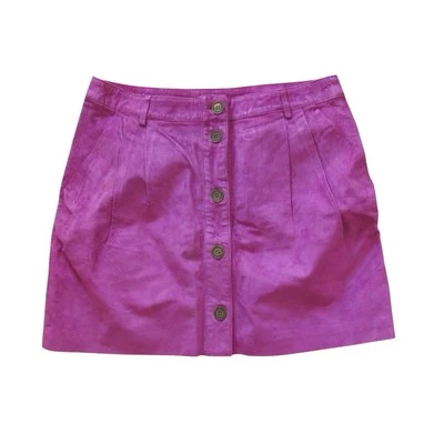 Matthew Williamson Macys Magenta Pink Suede Mini Skirt 8 Leather Buttons Flaw - Image 1 of 4