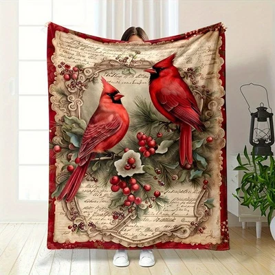 Универсальный узор ретро искусство две кардинальные птицы стоящие на верхушках деревьев - Изображение 1 из 4