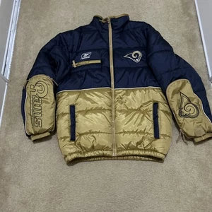 REEBOK LA STL RAMS Jacke Herren Medium Blue GOLD Puffer COAT NFL Y2K Rap Hip Hop - Bild 1 von 24