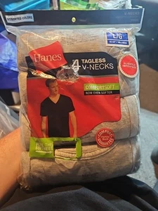 HANES 4 TAGLESS T SHIRTS GREY Lg Slightly Imperfect Round Neck 100% Cotton - Picture 1 of 3