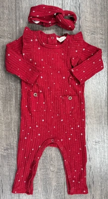 Baby Girl Clothes Jessica Simpson 6-9 Month 2pc Red Silver Snowflake Outfit - Image 1 of 3