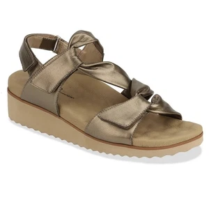 Ros Hommerson Hillary Women's Sandal Bronze Leather Adj Comfort Low Wedge 9.5M - Picture 1 of 6