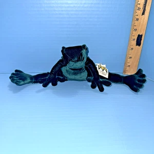 Vintage Manhattan Toy Company Jade Green Frog 10" Plush Velour Velvet 1998 Tag - Picture 1 of 8