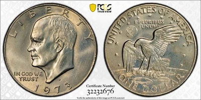 Eisenhower Dollar 1973-D PCGS MS66: A Lustrous Ike, Gold-Toned Obv. & Rev. - Image 1 of 3