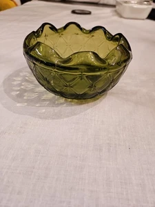 Antike.. Indiana Glas gekräuselte Schale Avocado olivgrün Duette Rose Starburst - Bild 1 von 6