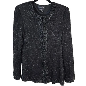 Vintage Laurence Kazar Jacke Damen M schwarz Seide Perlen elegant dunkel romantisch - Bild 1 von 12