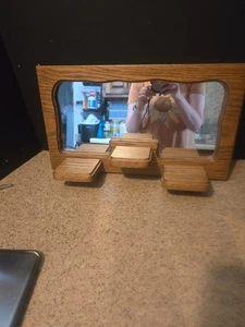 Vintage Wood Wall Mirror with 3 Small Shelf Wooden Frame Hasting NE - Picture 1 of 4