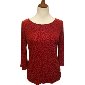 NWT Talbots Red Velvet Burnout Top With Bell Sleeves Size Small $79.50 Retail - Picture 1 of 8
