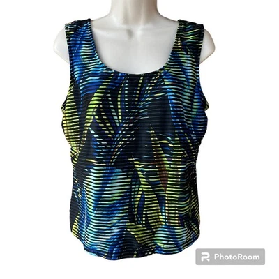 Joseph Ribkoff LDS Cami Textured Striped Tropical Palm Leaf Tank Top Womens 14 - Image 1 of 4