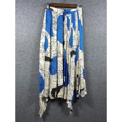 Saia plissada assimétrica ZARA bainha azul preto branco estampa abstrata tamanho P nova com etiquetas - Imagem 1 de 4