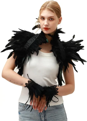 Mantón gótico de plumas negras de encaje puños de muñeca disfraz de ala para carnaval, Halloween, Foto 1 de 4
