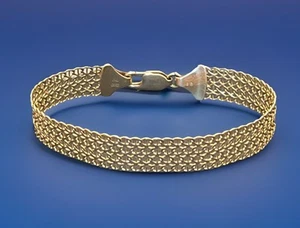 Vintage AH Italy 14K Yellow Gold 585 Bismark Woven Link Bracelet 7” 9.5mm 7.6 Gs - Picture 1 of 13
