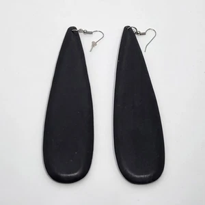 Wooden Black Tear Drop Earrings - Unique - Boho - Lightweight - 4 1/2" - Picture 1 of 6