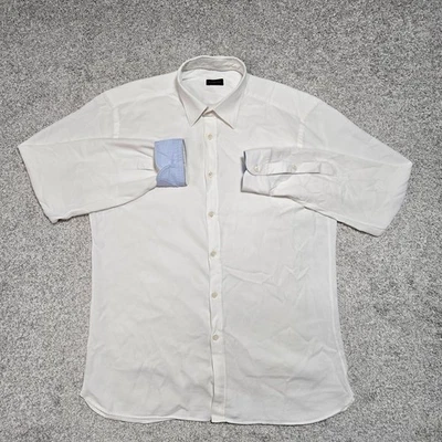 Camisa Ermenegildo Zegna Para Hombres XL Blanca Abotonada Manga Larga Puño Abatible Foto 1 de 4
