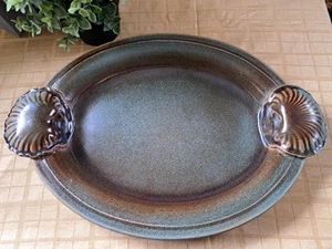 Sage And Brown Speckled Shell Serving Tray Plate - Picture 1 of 5