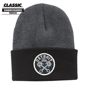 DETROIT CROSSED PISTONS BLACK - GRAY CLASSIC KNIT CAP BEANIE Automotive Winter D - Picture 1 of 1