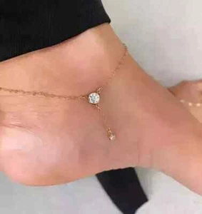 1Ct Round Cut Lab-Created Diamond Women's Anklet 14K Yellow Gold Over 925 Silver - Picture 1 of 8