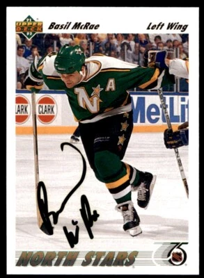 1991-92 Upper Deck French Basil McRae On Card IP Auto North Stars #388B - Image 1 of 2