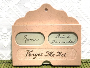 VTG 1958 Remembrance Card File Forget Me Not Hanging Box & Cards Pink Beige - Picture 1 of 8