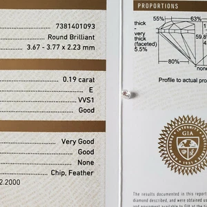 GIA Diamant 0,19ct. E/VVS1 G/VG/G/N in Brillantschliff - Bild 1 von 11