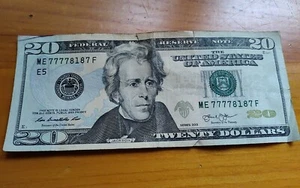 Lucky 7's US $20 Dollar Circulated Bill Five 7's, Four in a Row ME77778187F - Bild 1 von 3