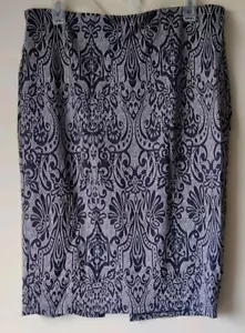 Cato Womens Boho Elastic Waist Pencil Skirt Blue Paisley Size 14 Full Zip Back - Picture 1 of 5