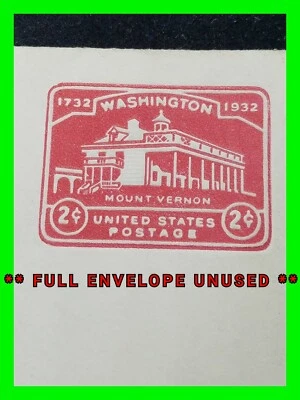 #U525a Washington Bicentennial 1929-1932 2¢ Carmine On Unused White Envelope HTF - Image 1 of 4