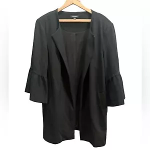 Roz & Ali Womens 1X Blazer Jacket Plus Size Black Bell Sleeve Business Coat Work - Picture 1 of 6
