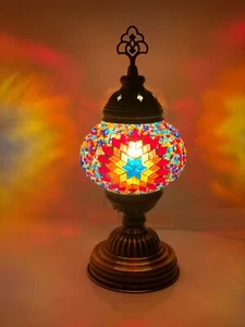 Batteriebetriebene türkisch-marokkanische Mosaiklampe Tiffany Glas Schreibtisch Tischlampe - Bild 1 von 1
