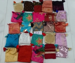 Handmade Beautiful Silk Cloth Coin jewelry Gift Bags Wholesale Lot 25 Pcs. - Picture 1 of 5