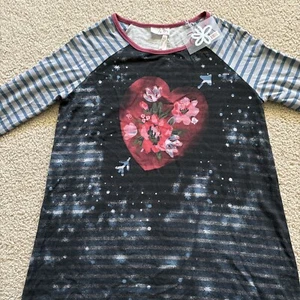 Matilda Jane 435 Girls Size 16 Raglan Knit Top Rose Heart Stripe Rig It Up Tee - Picture 1 of 9