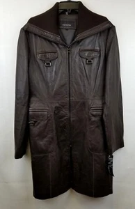 Abrigo Jones New York Marrón Cuero Mezcla Lana Cuello Cremallera Bolsillos Forrado Talla L NUEVO - Imagen 1 de 9