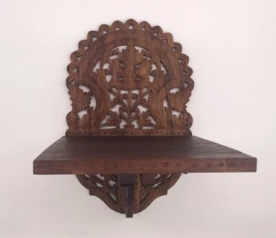 Boho Vintage Madera Tallada a Mano Plegable Indio Pared Knick Knack Estante 13”x 8” Foto 1 de 4