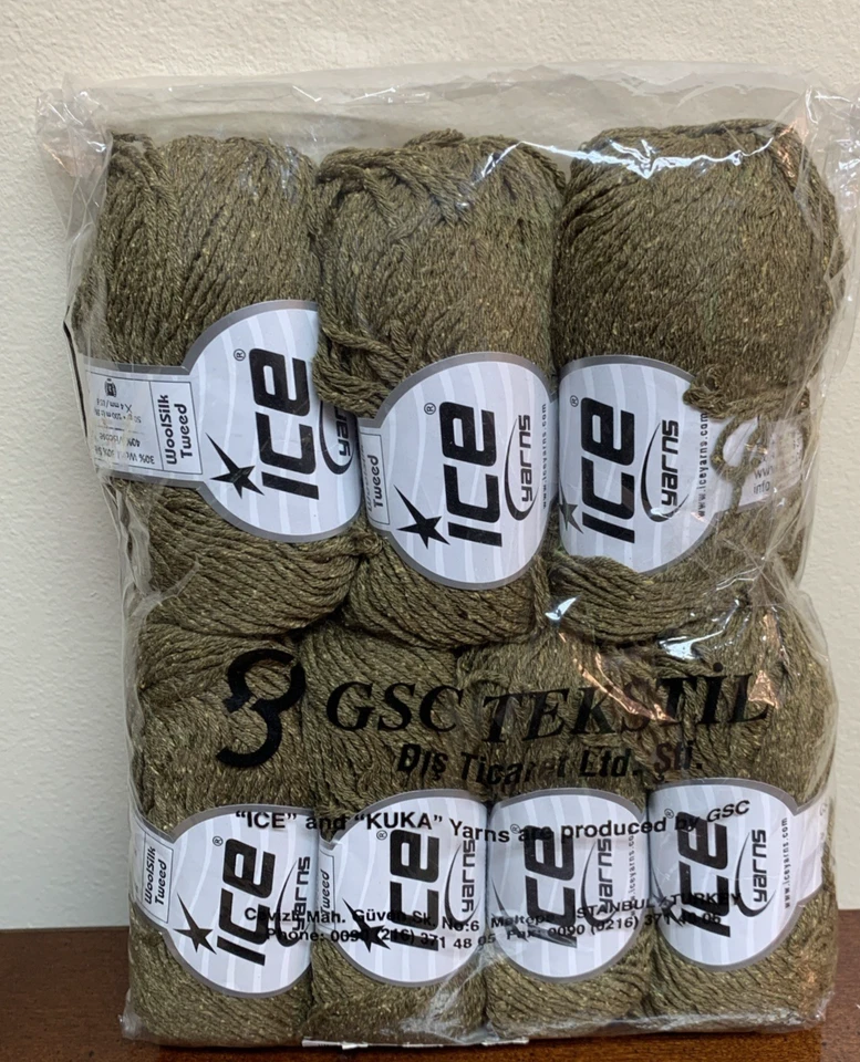 Lot of 7 Ice Yarns Wool Silk Tweed Yarn - Khaki # 22367 - Image 1 of 4