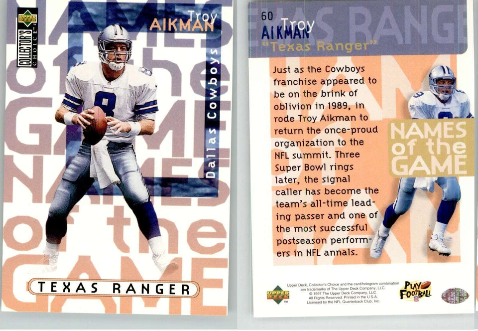 Troy Aikman 1997 Collector’s Choice Names of the Game #60 Cowboys HOF - Image 1 of 1