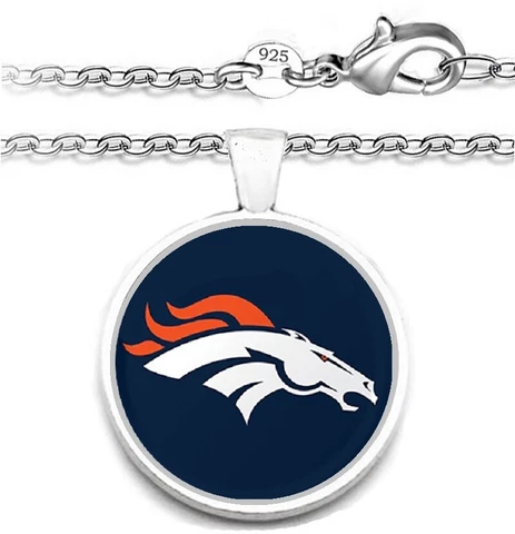 Denver Broncos Womens Mens Sterling Silver Link Chain Necklace With Pendant A1 Cover