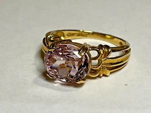 Stunning 14k Yellow Gold Pink Oval Kunzite Gem Ring Size 7 STS 4.34g - Picture 1 of 8