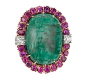 21ct Emerald Cocktail Ring 925 Fine Silver Halo Set Lab Ruby Huge CZ Jewelry New - Picture 1 of 9